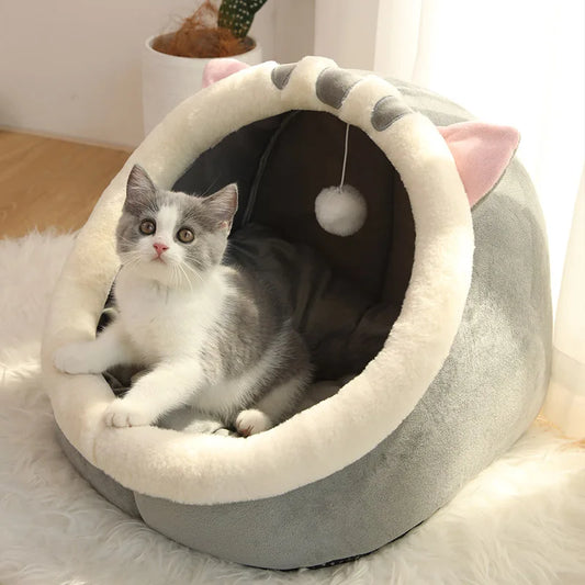 Deep Sleep Cartoon Cat Bed: Foldable Removable Washable Cave for Small Dogs and Cats