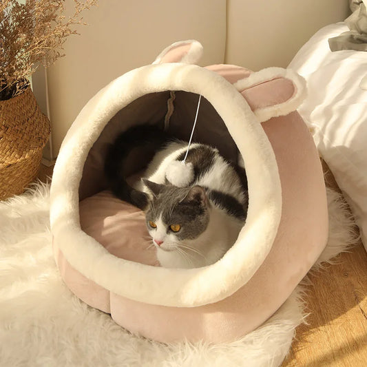 Deep Sleep Cartoon Cat Bed: Foldable Removable Washable Cave for Small Dogs and Cats